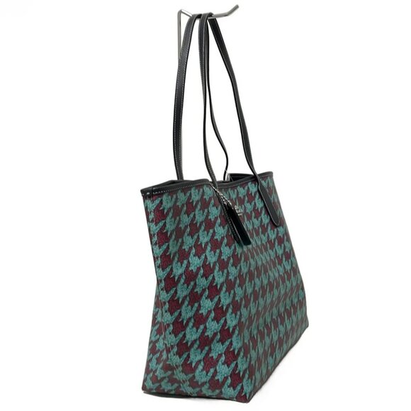 COACH City Tote Hound's Tooth Print CJ626 Blue Green Bordeaux Black PVC - - Picture 2 of 8